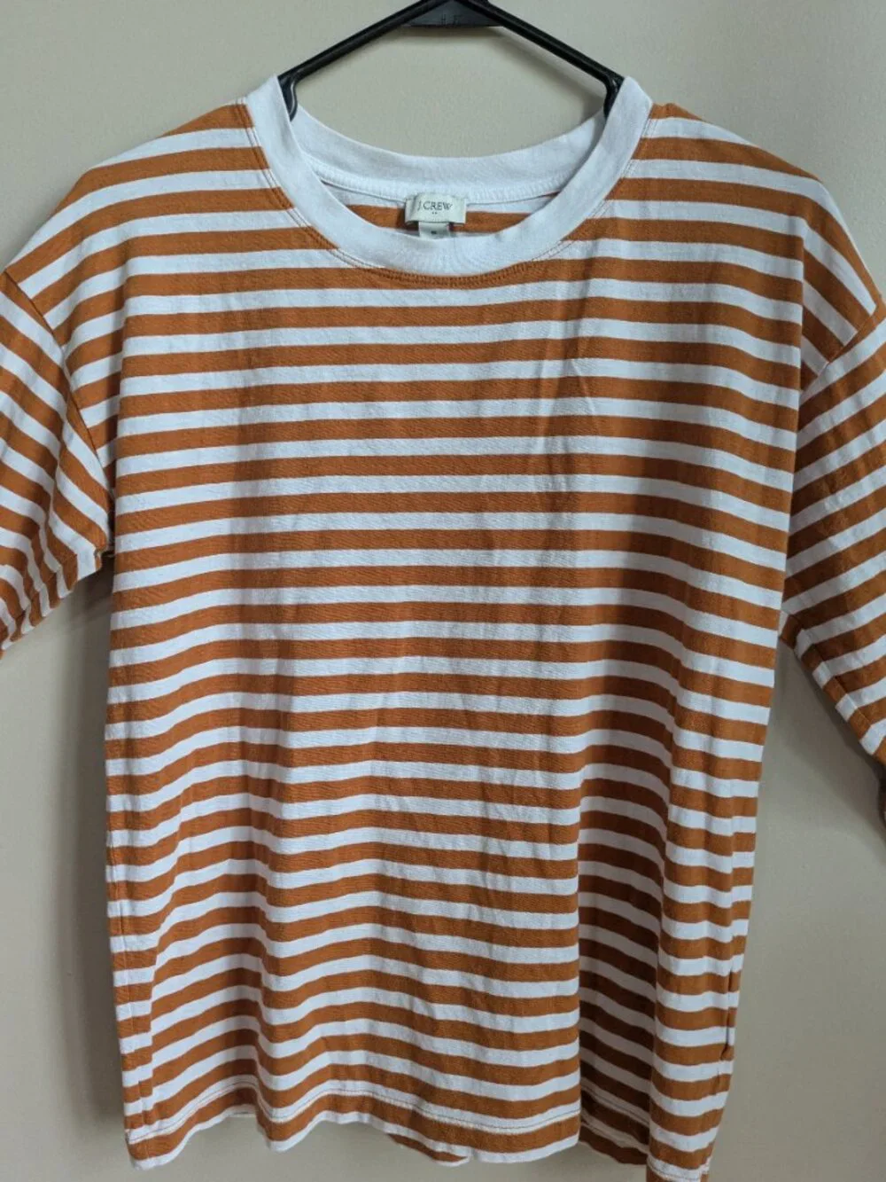 j. crew striped long sleeve tee rust orange white crewneck top size S #735